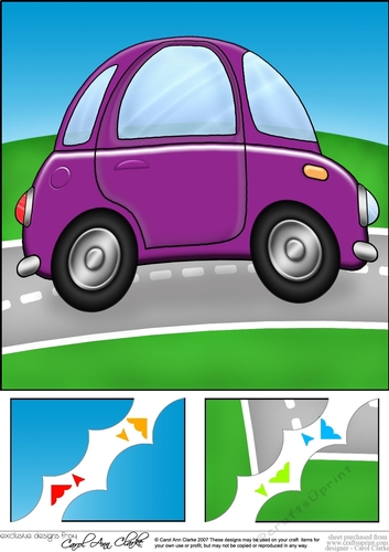 8 x 8 Funky Car Scalloped Corner Topper