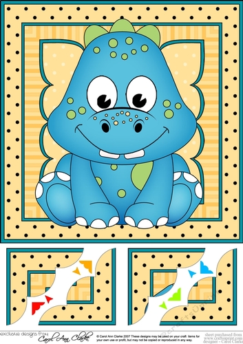 8 x 8  Cute Little Dinosaur Scalloped Corner Topper 