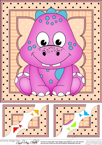 8 x 8  Cute Little Dinosaur Scalloped Corner Topper 