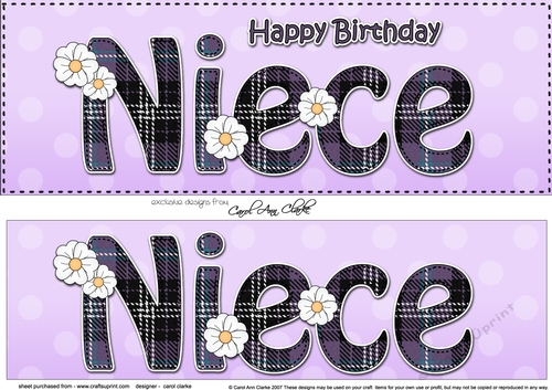 Large DL Happy Birthday NIECE 3D decoupage with tartan