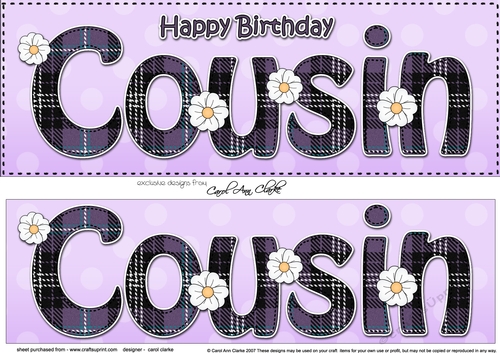 Large DL Happy Birthday COUSIN 3D decoupage with tartan
