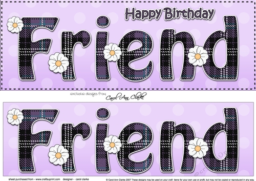 Large DL Happy Birthday FRIEND 3D decoupage with tartan