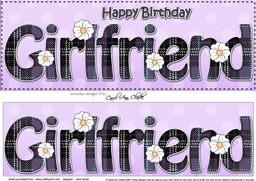 Large DL Happy Birthday GIRLFRIEND 3D decoupage with tartan