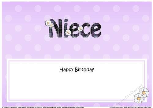 Large DL Happy Birthday NIECE insert with tartan