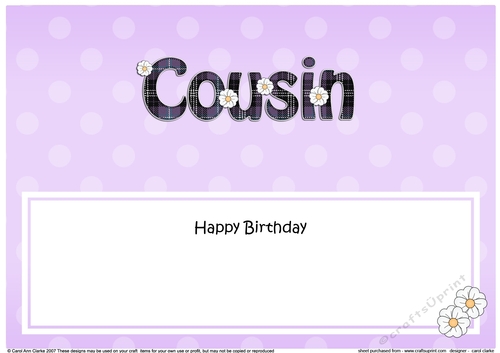 Large DL Happy Birthday COUSIN insert with tartan