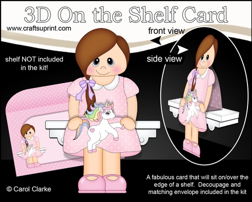 3D On the Shelf Card Kit - Young Girl Madeline has a Toy Unicorn