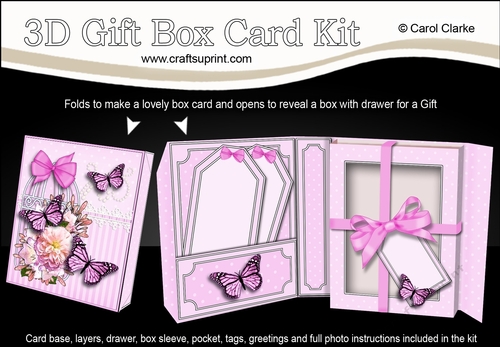 3D Gift Box Card Kit 3d Decoupage - Butterfly & Flowers Birdcage