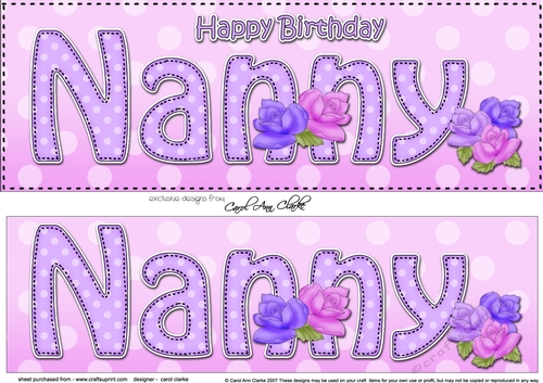 Large DL Happy Birthday NANNY 3D decoupage with Roses