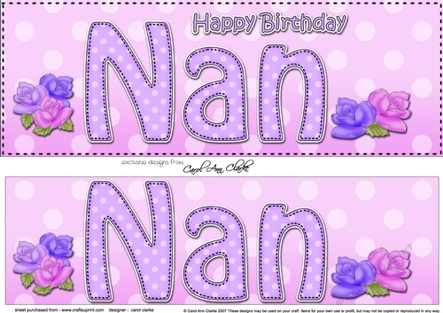 Large DL Happy Birthday NAN 3D decoupage with Roses