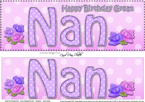 Large DL Happy Birthday GREAT NAN 3D decoupage with Roses