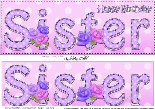 Large DL Happy Birthday SISTER 3D decoupage with Roses