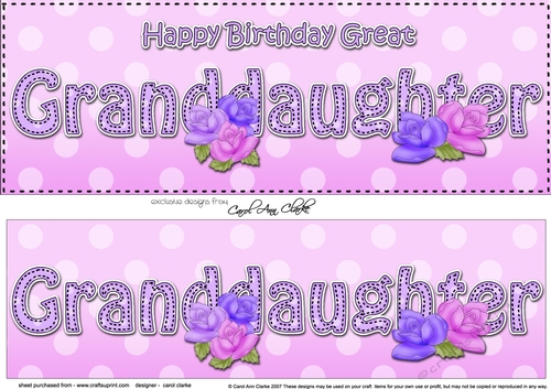 Large DL Happy Birthday GREAT GRANDDAUGHTER 3D decoupage with Roses