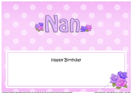 Large DL Happy Birthday NAN insert with Roses