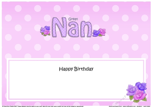 Large DL Happy Birthday GREAT NAN insert with Roses