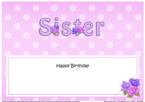 Large DL Happy Birthday SISTER insert with Roses