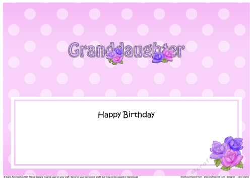 Large DL Happy Birthday GRANDDAUGHTER insert with Roses