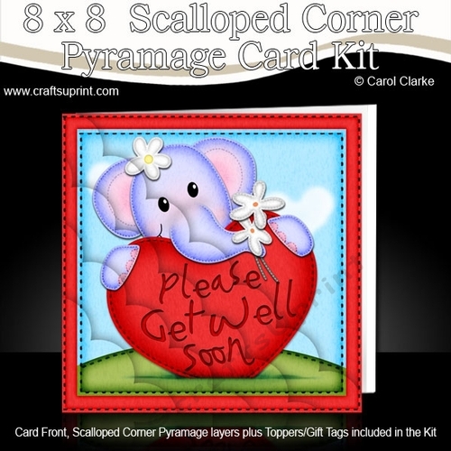 8 x 8 Lola Elephant Get Well Heart Scalloped Corner Kit
