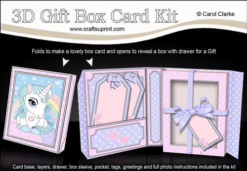 3D Cute Little Unicorn Gift Box Card Kit 3d Decoupage