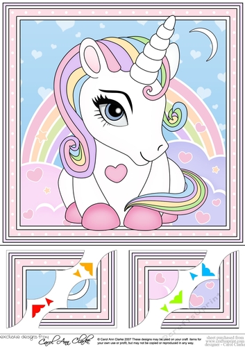 8 x 8  Cute Little Unicorn Scalloped Corner Topper  