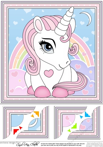 8 x 8  Cute Little Unicorn Scalloped Corner Topper  