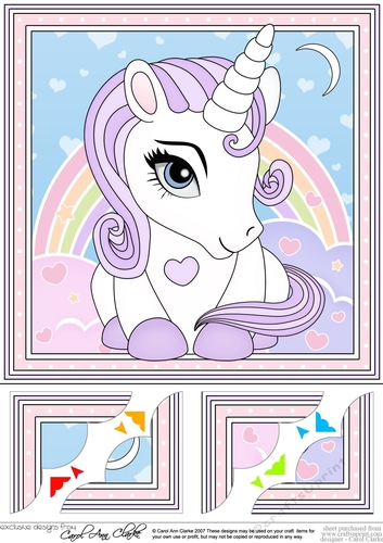 8 x 8  Cute Little Unicorn Scalloped Corner Topper  