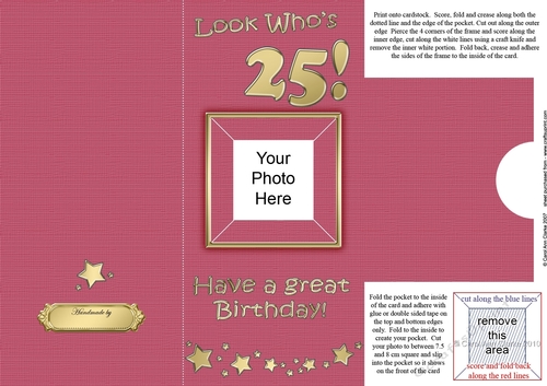 Add a Photo 25th Birthday Card with easy fold frame