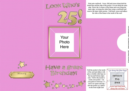 Add a Photo 25th Birthday Card with easy fold frame