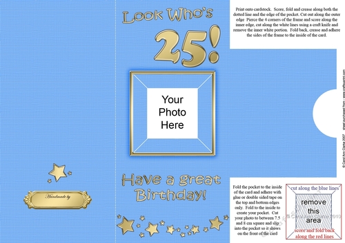 Add a Photo 25th Birthday Card with easy fold frame