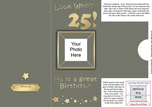Add a Photo 25th Birthday Card with easy fold frame