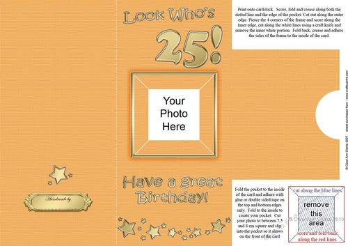 Add a Photo 25th Birthday Card with easy fold frame