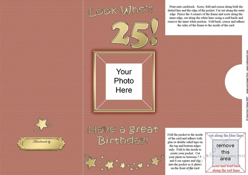 Add a Photo 25th Birthday Card with easy fold frame