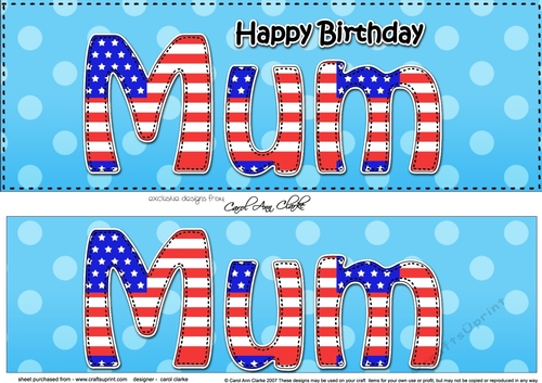 Large DL Happy Birthday MUM 3D decoupage USA Stars & Stripes