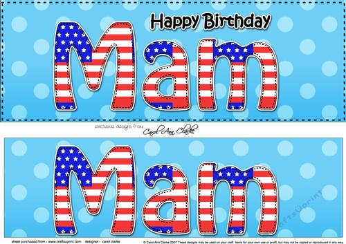 Large DL Happy Birthday MAM 3D decoupage USA Stars & Stripes