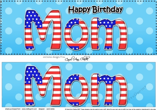 Large DL Happy Birthday MOM 3D decoupage USA Stars & Stripes