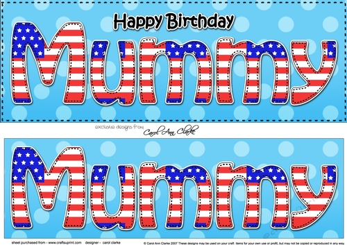 Large DL Happy Birthday MUMMY 3D decoupage USA Stars & Stripes