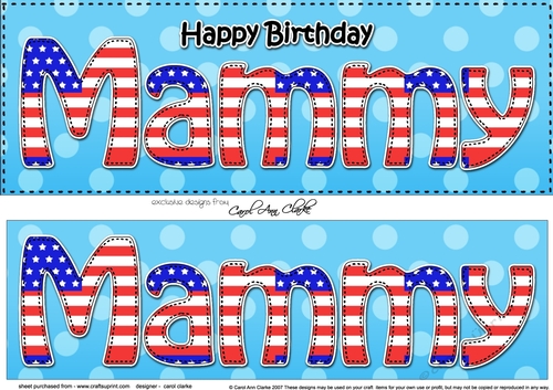 Large DL Happy Birthday MAMMY 3D decoupage USA Stars & Stripes