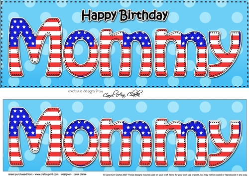 Large DL Happy Birthday MOMMY 3D decoupage USA Stars & Stripes
