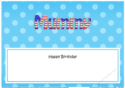 Large DL Happy Birthday MUMMY insert USA Stars & Stripes