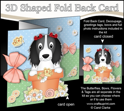 3D Shaped No-Hole Fold Back Card Kit - Flowerpot Friends - Little Springer Spaniel Dog Ludo