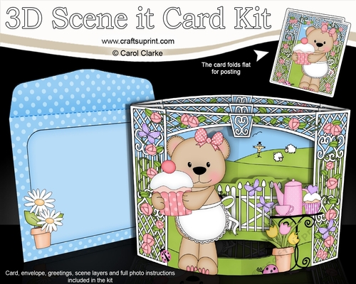 3D Triangle Shadow Box Scene it Card Kit - Livvy Bear has a  Cupcake