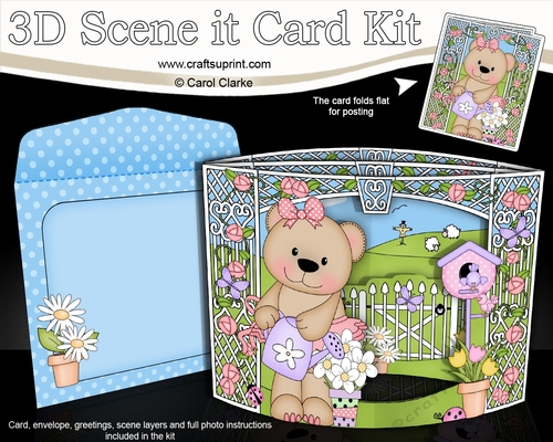 3D Triangle Shadow Box Scene it Card Kit - Livvy Bear is Gardening