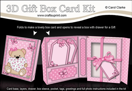 3D Cute Little Teddy Bear Gift Box Card Kit 3d Decoupage