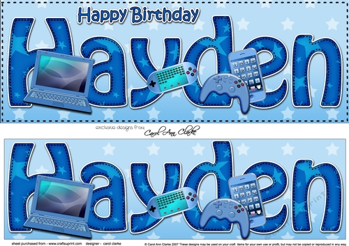 Large DL Happy Birthday HAYDEN 3D decoupage