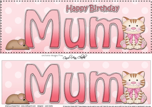 Large DL Happy Birthday MUM with Cat 3D decoupage