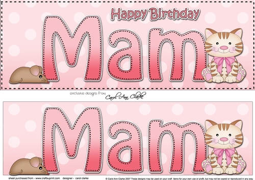 Large DL Happy Birthday MAM with Cat 3D decoupage
