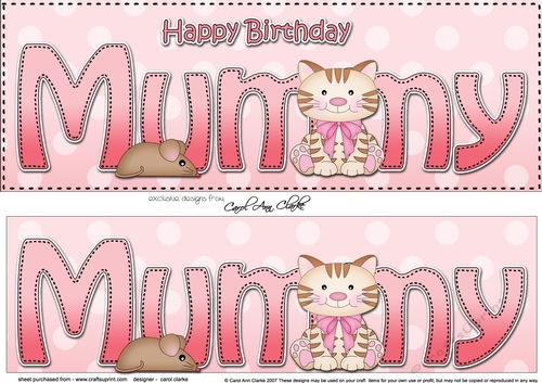 Large DL Happy Birthday MUMMY with Cat 3D decoupage