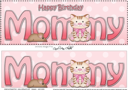 Large DL Happy Birthday MOMMY with Cat 3D decoupage