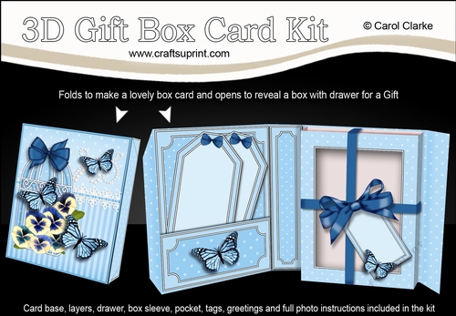 3D Gift Box Card Kit 3d Decoupage - Butterfly & Flowers Birdcage