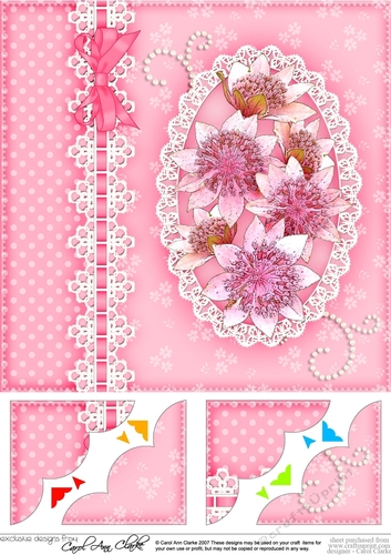 8 x 8 A Touch of Elegance Flowers Pearls and Lace Scalloped Corner Topper  