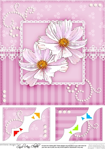 8 x 8 A Touch of Elegance Flowers Pearls and Lace Scalloped Corner Topper  
